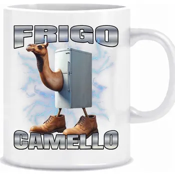 Bílý hrnek o objemu 330 ml s potiskem italským potiskem Brain Rot Frigo Camello