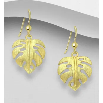 Náušnice Náušnice s lístem na háčku ze stříbra 925, pokovené 14karátovým žlutým zlatem