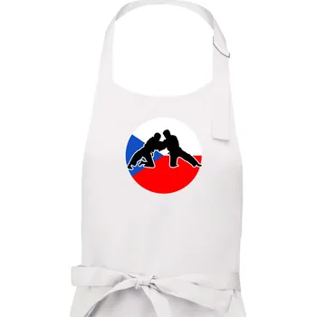 Kuchyňská zástěra Judo CZ vlajka - Dámská zástěra na vaření - Univerzální velikost ( Bílá )