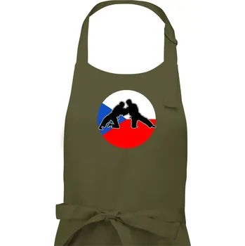 Kuchyňská zástěra Judo CZ vlajka - Pánská zástěra na vaření - Univerzální velikost ( Khaki )