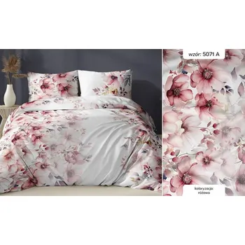 Povlečení Povlečení saténové 160x200 bílá růžová květina se zapínáním na zip - Karo Satin