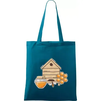 Včelí úly - Taška bavlněná - 42 x 38 cm ( Petrolejová )
