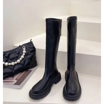 Dámské kozačky Dámské vysoké kozačky s podšívkou pro podzim a zimu Barva: Černá, Velikost: 42