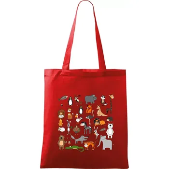 Nákupní taška Zvířátka na triku - Taška bavlněná - 42 x 38 cm ( Červená )