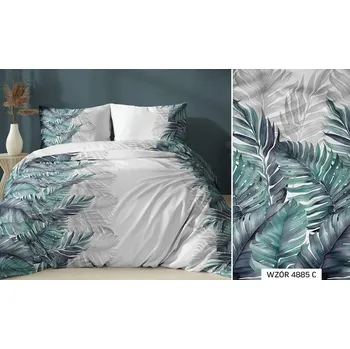 Povlečení Povlečení 140x200 tyrkysové listy se zapínáním na zip KARO Satin
