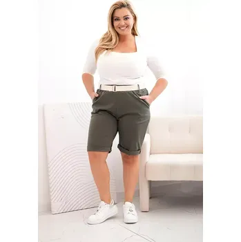 Dámské kraťasy Dámské bavlněné šortky Plus Size s páskem khaki 5XL