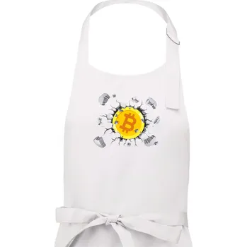 Kuchyňská zástěra Bitcoin v triku - Pánská zástěra na vaření - Univerzální velikost ( Bílá )