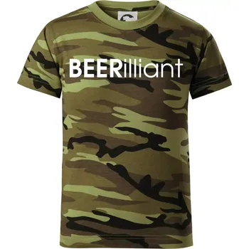 Chlapecké oblečení Pivní nápisy BEERrilliant - Dětské maskáčové triko - 134 cm/8 let ( Zelený maskáč )