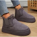 Zateplené dámské kotníkové boty s kožíškem – styl Chelsea Barva: Šedá, Velikost: 37