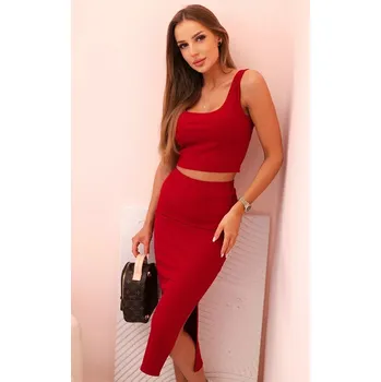 Dámský top a vroubkovaný sukně Burgundsko UNI