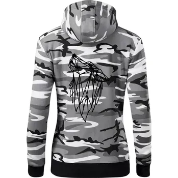 Dámská mikina Geometrie - vlk - vyjící - Dámská mikina trendy zipper s kapucí - XL ( Šedý maskáč )