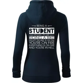 Dámská mikina Being a student - bike - Dámská mikina trendy zipper s kapucí - 2XL ( Námořní modrá (velmi tmavá - téměř černá) )