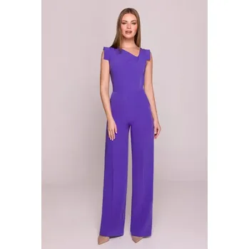 Dámský overall S407 Elegantní overal s asymetrickým výstřihem - fialový EU L