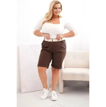 Dámské kraťasy Dámské bavlněné šortky Plus Size s páskem hnědý 6XL