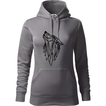 Dámská mikina Geometrie - vlk - vyjící - Mikina dámská Cape s kapucí - 2XL ( Ocelově šedá )