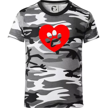 Chlapecké tričko Tlapka v srdci - Dětské maskáčové triko - 104-110cm / 3-4 roky ( Šedý maskáč )