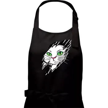 Kuchyňská zástěra Kočka v roztrženém triku - Pánská zástěra na vaření - Univerzální velikost ( Černá )