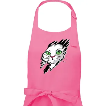 Kuchyňská zástěra Kočka v roztrženém triku - Dámská zástěra na vaření - Univerzální velikost ( Růžová )