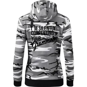 Dámská mikina Correcting grammar - Dámská mikina trendy zipper s kapucí - S ( Šedý maskáč )