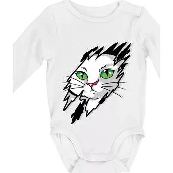 Kočka v roztrženém triku - Body kojenecké s dlouhým rukávem - Dlouhý r. do 3 měs ( Bílá )