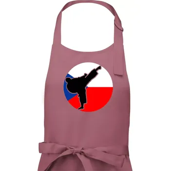 Kuchyňská zástěra Karate CZ vlajka - Pánská zástěra na vaření - Univerzální velikost ( Starorůžová )