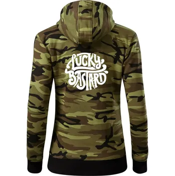 Dámská mikina Lucky Bastard - Dámská mikina trendy zipper s kapucí - S ( Zelený maskáč )