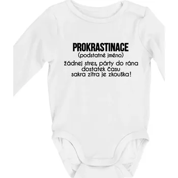 Kojenecké oblečení Prokrastinace - TEXT - Body kojenecké s dlouhým rukávem - Dlouhý r. do 3 měs ( Bílá )