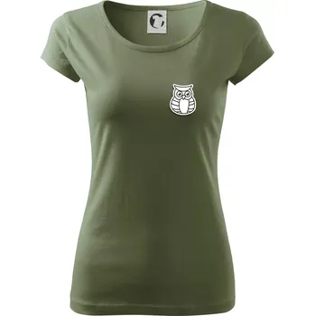 Dámské tričko Sova kreslená na prsu - Dámské triko Pure - M ( Khaki )