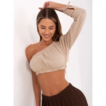 Dámská košile Krátká béžová dámská halenka přes jedno rameno (5267) odstíny béžové S (36)