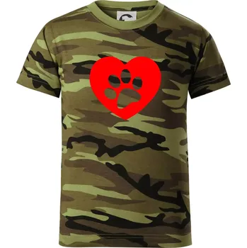 Chlapecké tričko Tlapka v srdci - Dětské maskáčové triko - 122 cm/6 let ( Zelený maskáč )