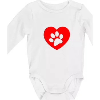 Tlapka v srdci - Body kojenecké s dlouhým rukávem - Dlouhý r. 6-12 měs ( Bílá )