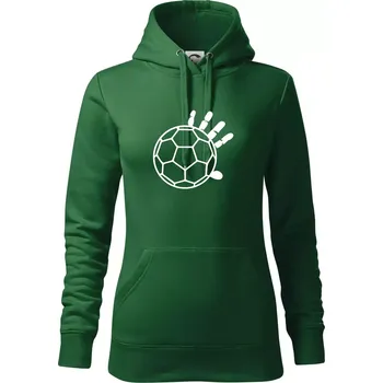 Dámská mikina Házená míč ruka - Mikina dámská Cape s kapucí - L ( Lahvově zelená )