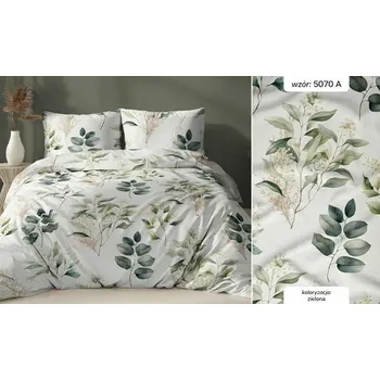Povlečení Povlečení 140x200 bílé zelené listy se zapínáním na zip 5070A KARO