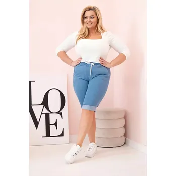 Dámské kraťasy Dámské bavlněné šortky Plus Size s vázáním světlý denim 6XL