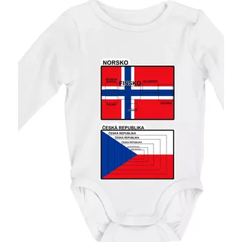 Kojenecký body Norská a česká vlajka - Body kojenecké s dlouhým rukávem - Dlouhý r. do 3 měs ( Bílá )