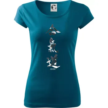 Dámské oblečení Aikidó maskáčový nápis - Dámské triko Pure - XL ( Petrolejová )