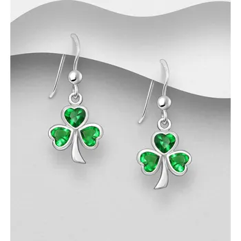 Náušnice Stříbrné náušnice 925 s trojlístkem na háčku, zdobené sklem