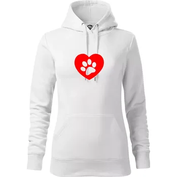 Dámská mikina Tlapka v srdci - Mikina dámská Cape s kapucí - M ( Bílá )