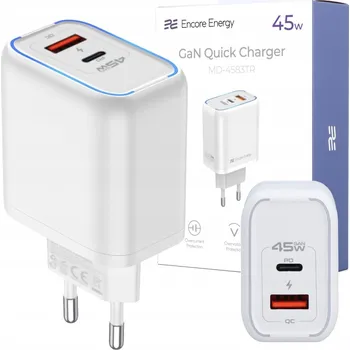 Nabíječka na telefon PD QC 4 duální USB-A USB-C 45W bílá Encore Energy