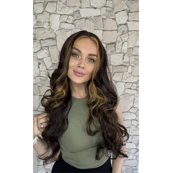 Paruka Hnědá paruka protkaná melíry Jess se síťkou (lace front)