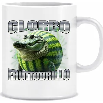 Bílý hrnek o objemu 330 ml s potiskem potiskem italského Brain Rot Glorbo Frutodrillo