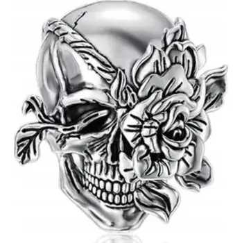 Přívěsek STŘÍBRNÝ PŘÍVĚSEK CHARMS LEBKA RŮŽE KVĚT ZÁVĚS 925