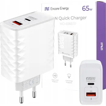 Nabíječka na telefon PD QC 4 duální USB-A USB-C 65W bílá Encore Energy