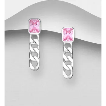 Náušnice Náušnice ze stříbra 925 s řetízkem a zapínáním na zadní stranu, zdobené růžovým kamenem