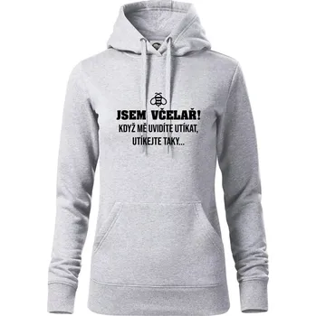Dámská mikina Jsem včelař, utíkejte taky - Mikina dámská Cape s kapucí - XL ( Světlešedý Melír )