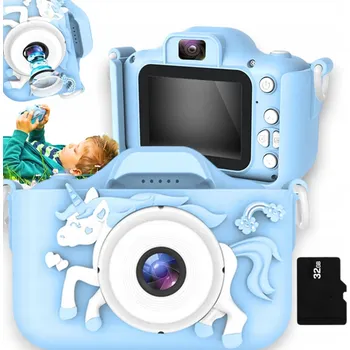 Digitální kompakt DĚTSKÝ DIGITÁLNÍ FOTOAPARÁT JEDNOROŽEC HRY USB DISPLEJ VIDEA + 32GB KARTA