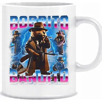 Bílý hrnek o objemu 330 ml s potiskem potiskem italského Brain Rot Bobrito Bandito.