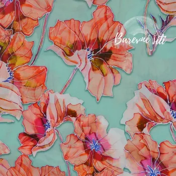 Galanterie Viskoza s hedvábím, Mákové květy, máta (E)