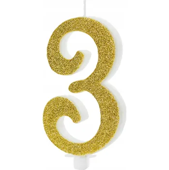 Svíčka Narozeninová svíčka PartyDeco číslice 3, 10 cm, zlatá