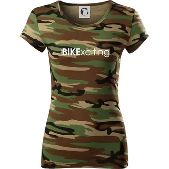 Dámské tričko Bike nápisy Bikexciting - Dámské maskáčové triko - M ( Hnědý maskáč )